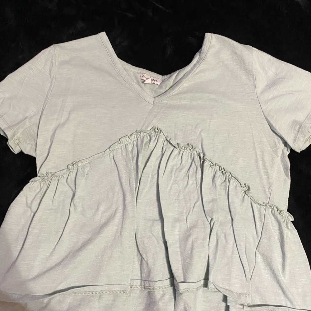Light Blue Ruffled V-Neck Top